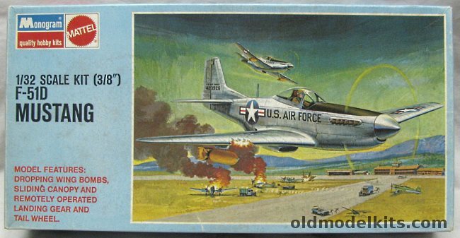 Monogram 1/32 F-51D (P-51D) Mustang with Retracing Gear and Dropping Bombs - Blue Box Issue, 6847 plastic model kit